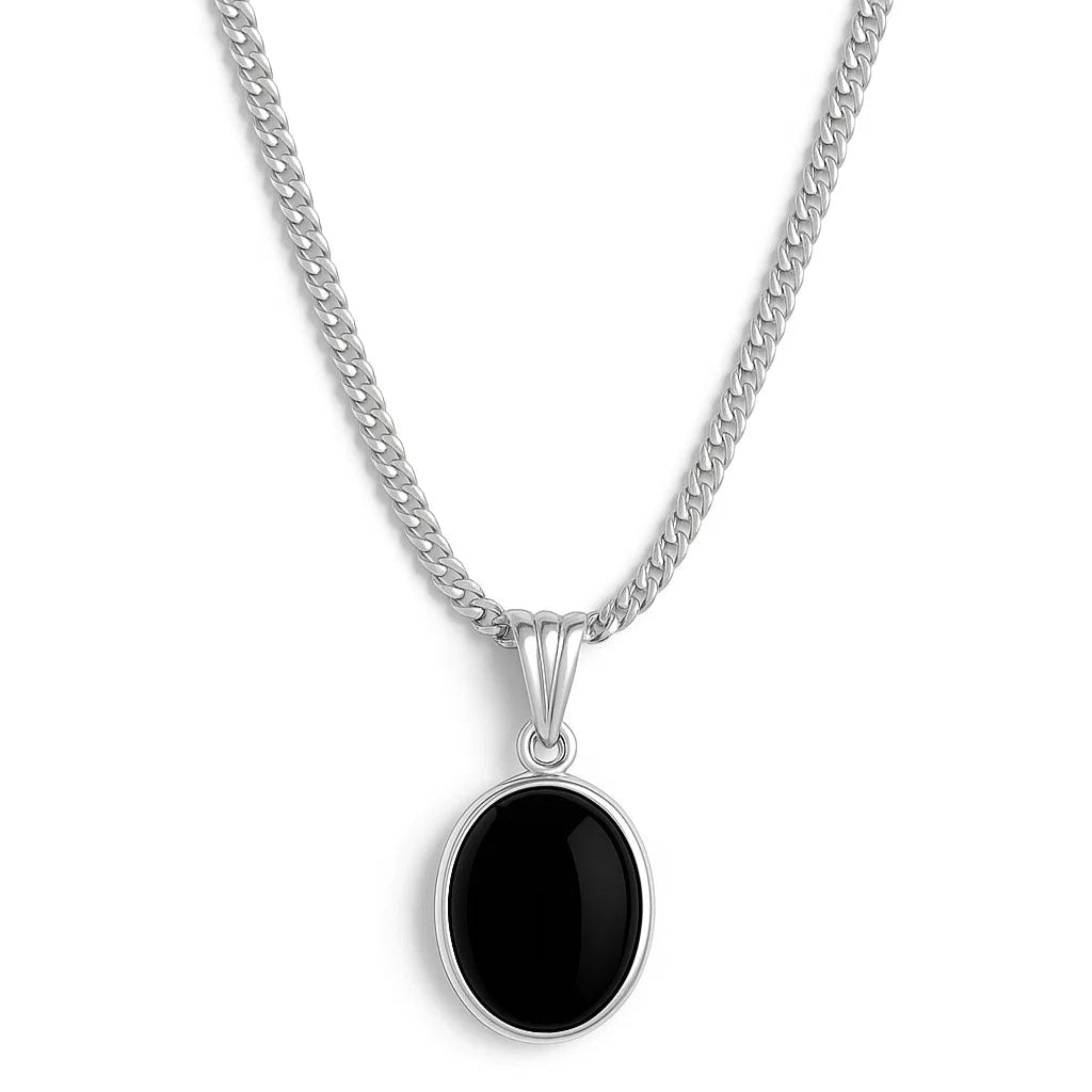 Black Onyx Oval Pendant - ARTSY SILVER