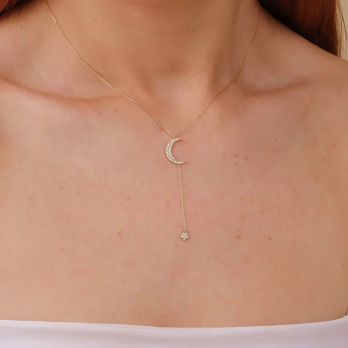 Moon And Stars Lariat Necklace - ARTSY SILVER