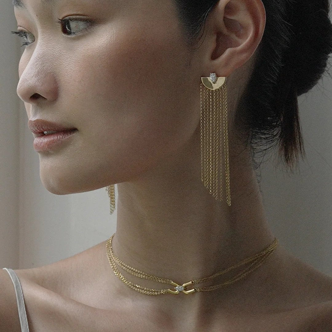 Multi Chains Necklace & Earrings Set - ARTSY SILVER