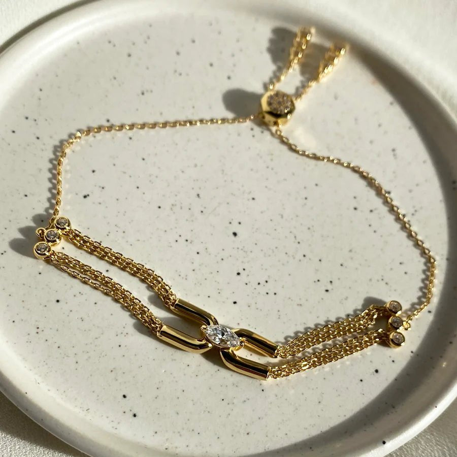 Multi Chain Zircon Stone Bracelet - ARTSY SILVER