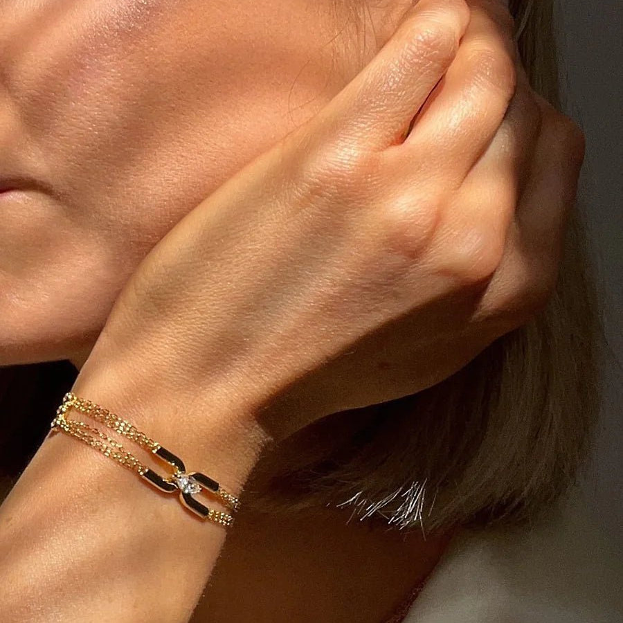 Multi Chain Zircon Stone Bracelet - ARTSY SILVER