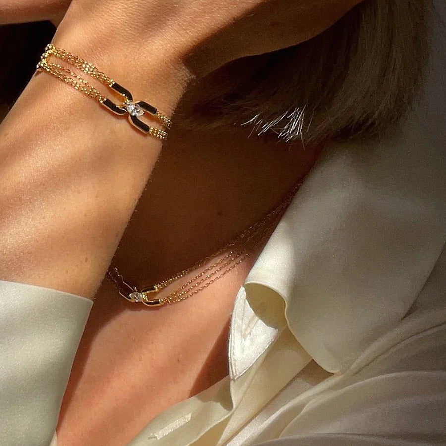 Multi Chain Necklace & Bracelet Set - ARTSY SILVER