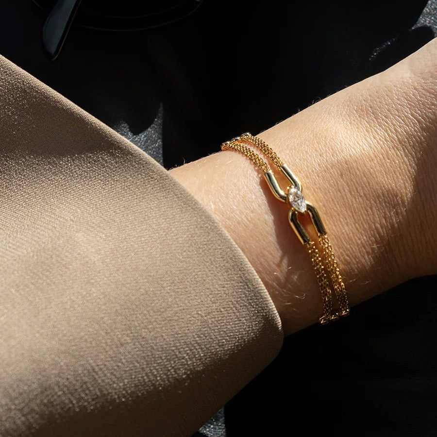 Multi Chain Zircon Stone Bracelet - ARTSY SILVER