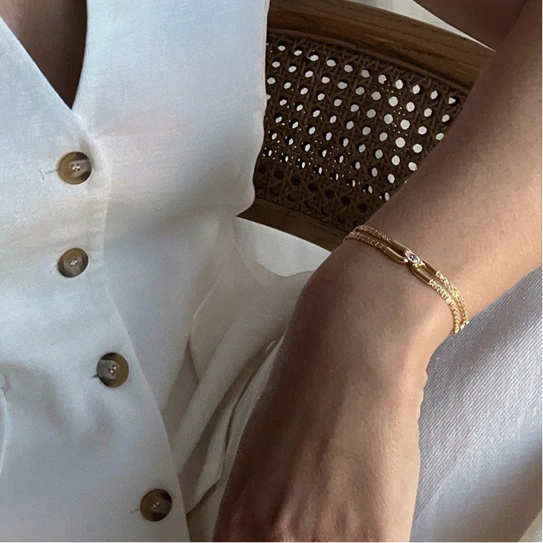 Multi Chain Zircon Stone Bracelet - ARTSY SILVER