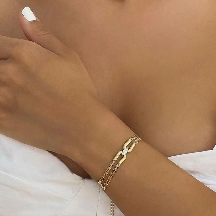 Multi Chain Zircon Stone Bracelet - ARTSY SILVER