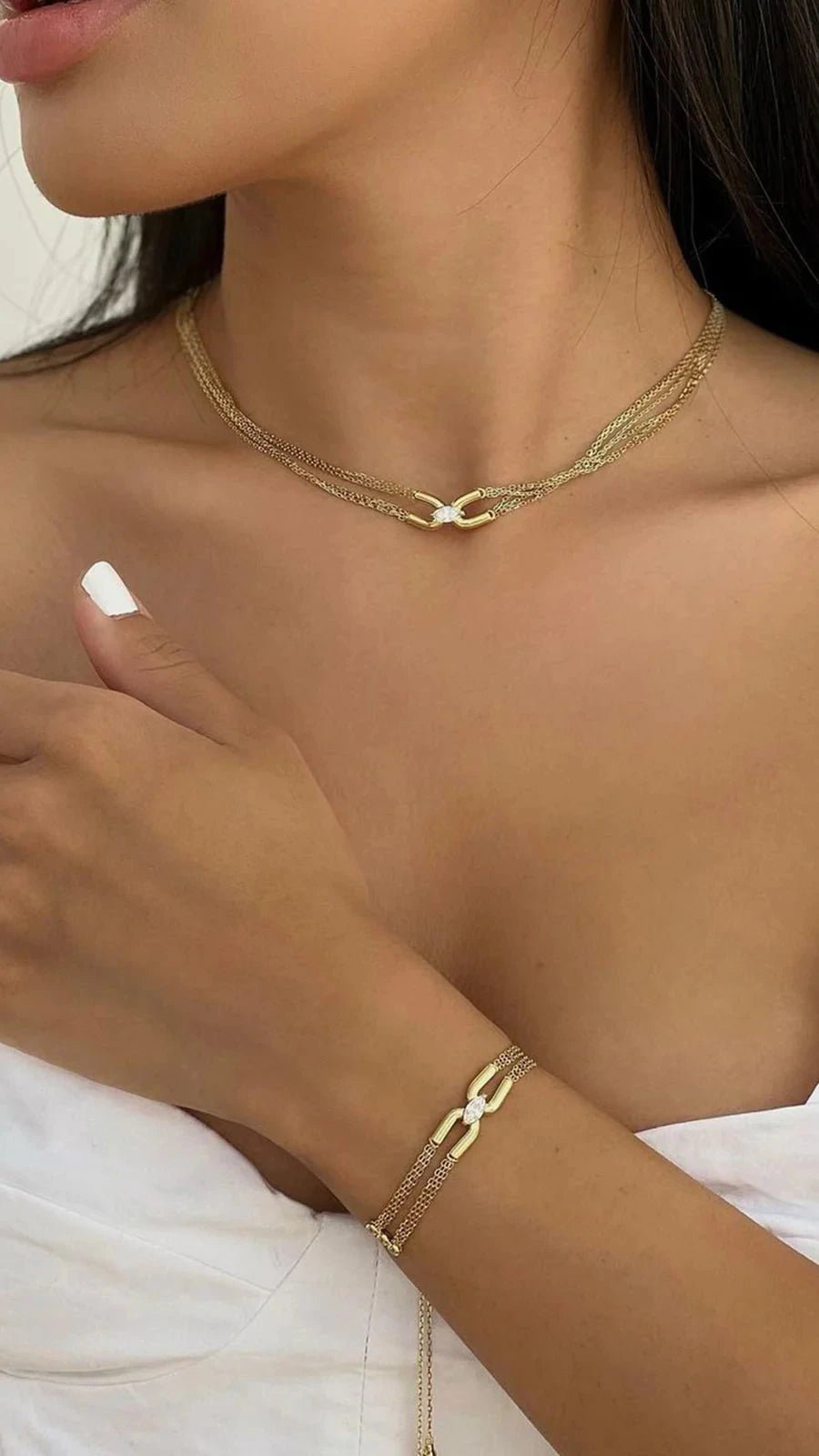Multi Chain Necklace & Bracelet Set - ARTSY SILVER