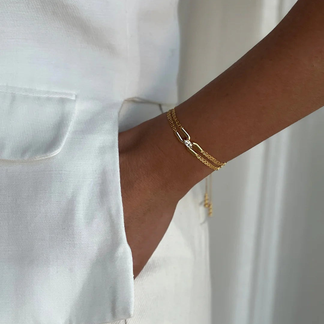 Multi Chain Zircon Stone Bracelet - ARTSY SILVER