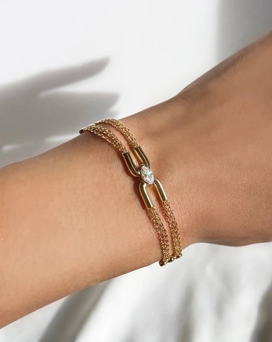 Multi Chain Zircon Stone Bracelet - ARTSY SILVER