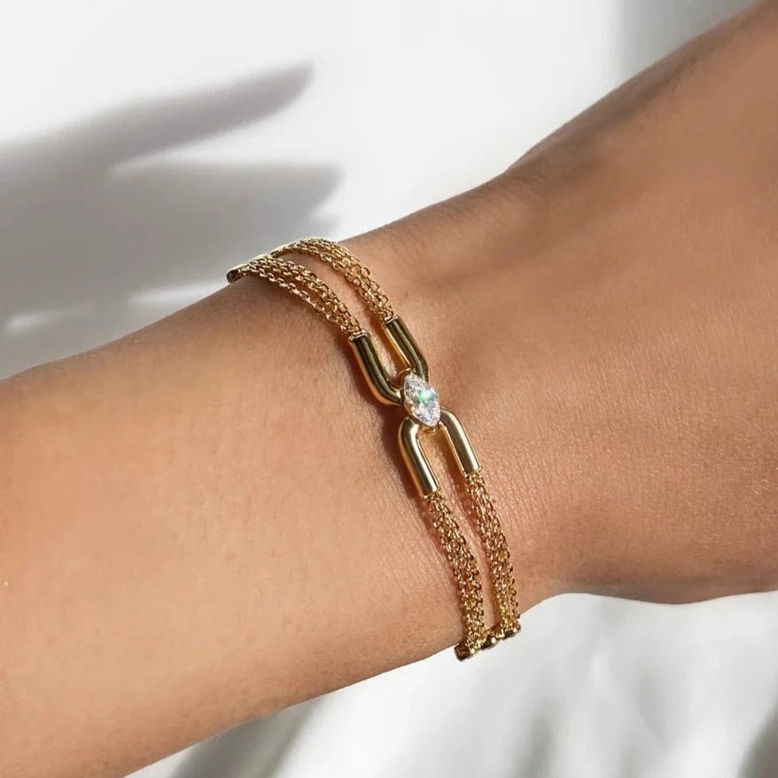 Multi Chain Zircon Stone Bracelet - ARTSY SILVER