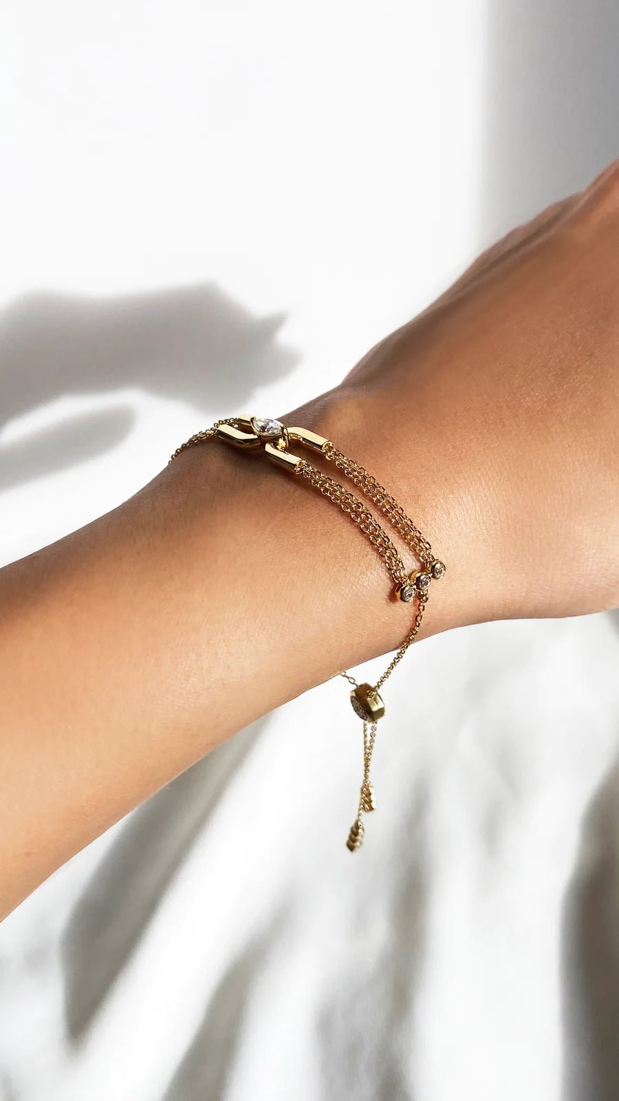 Multi Chain Zircon Stone Bracelet - ARTSY SILVER