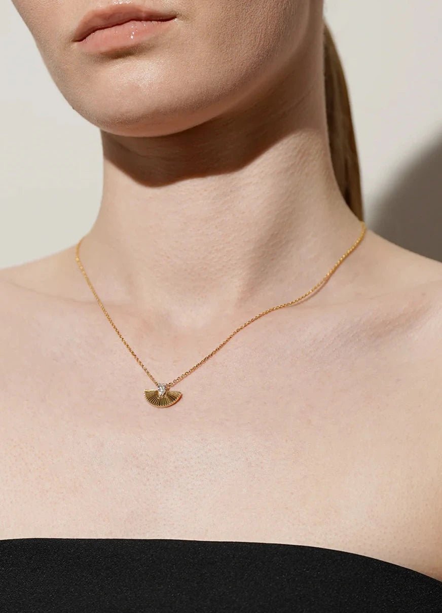 Fanned Zircon Stone Necklace Gold Plated - ARTSY SILVER