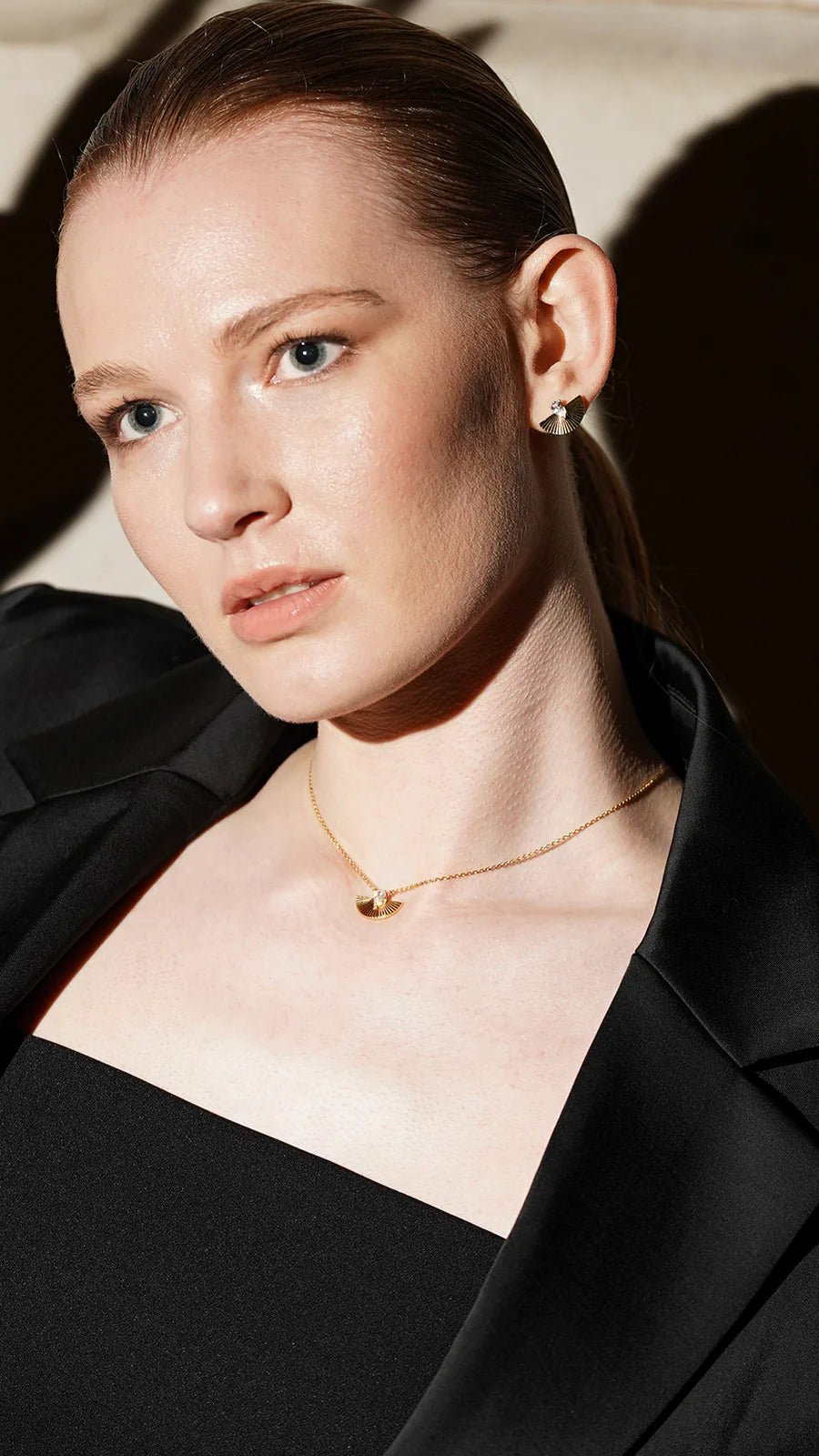 Fanned Zircon Stone Necklace Gold Plated - ARTSY SILVER