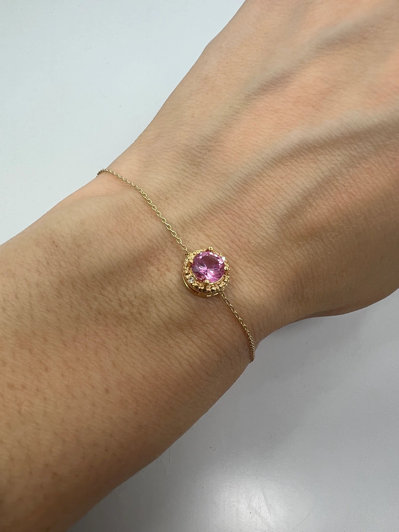 Round Pink Zircon Stone Bracelet