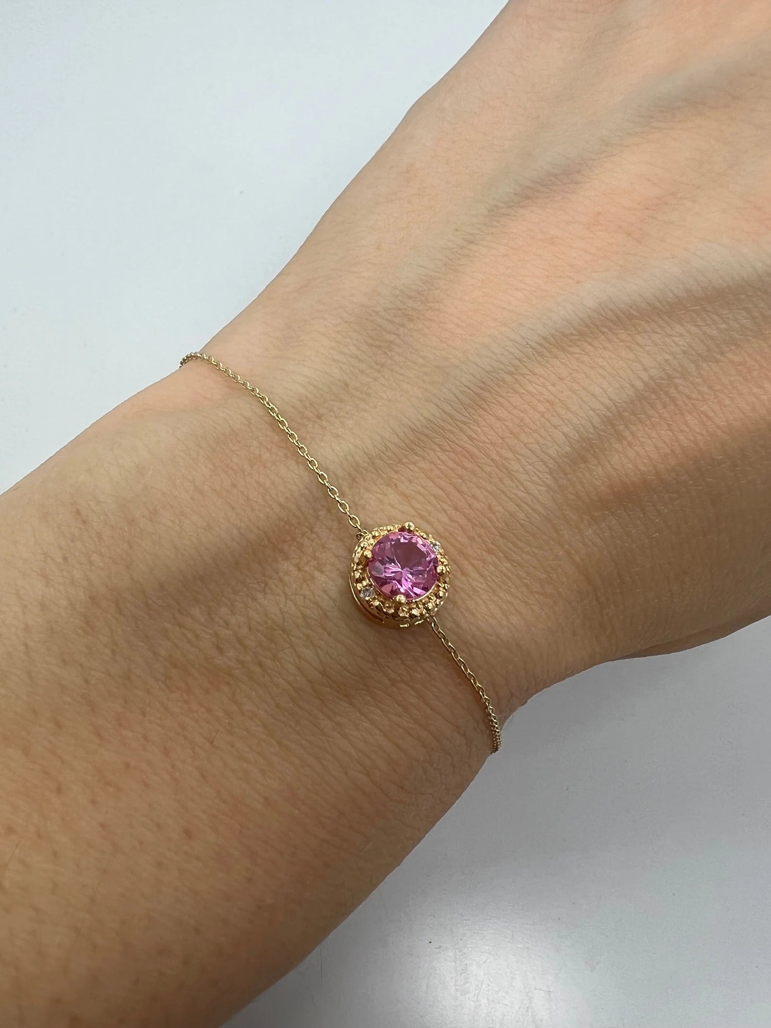 Round Pink Zircon Stone Bracelet