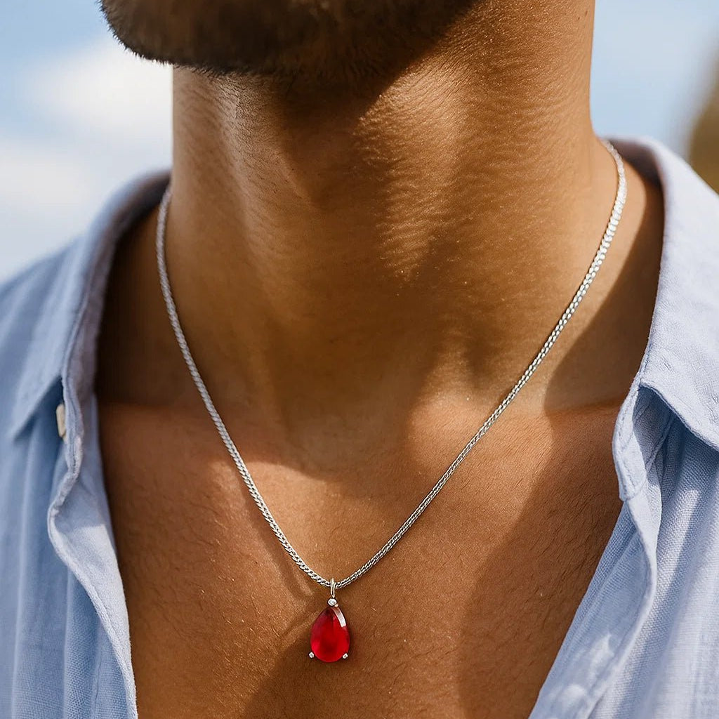 Mars Red Pear Cut Pendant - ARTSY SILVER