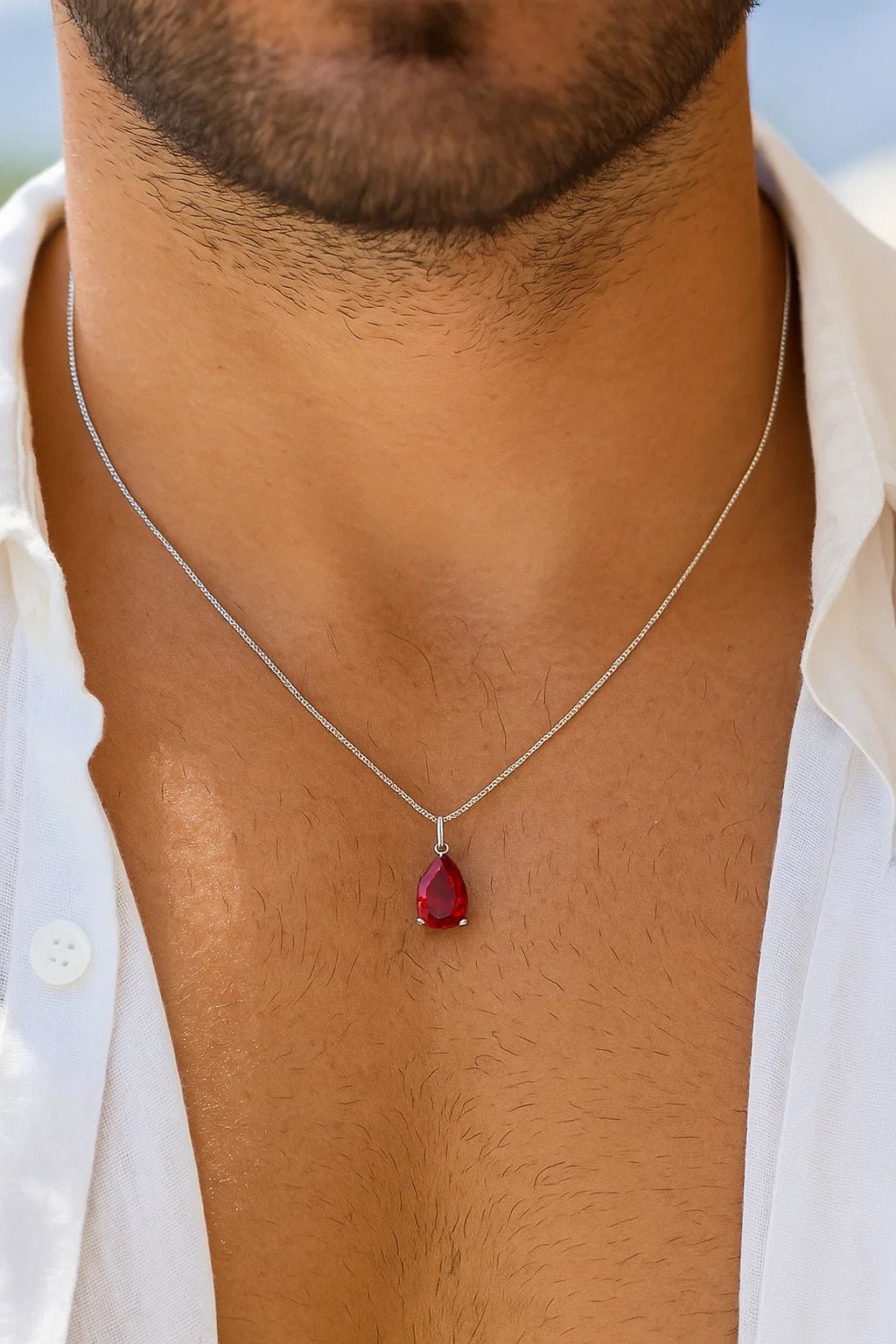 Mars Red Pear Cut Pendant - ARTSY SILVER