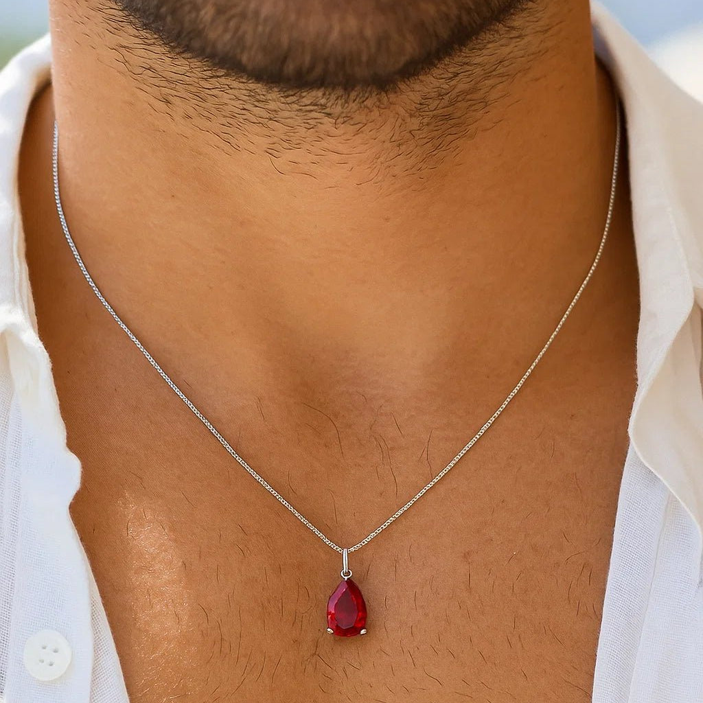 Mars Red Pear Cut Pendant - ARTSY SILVER