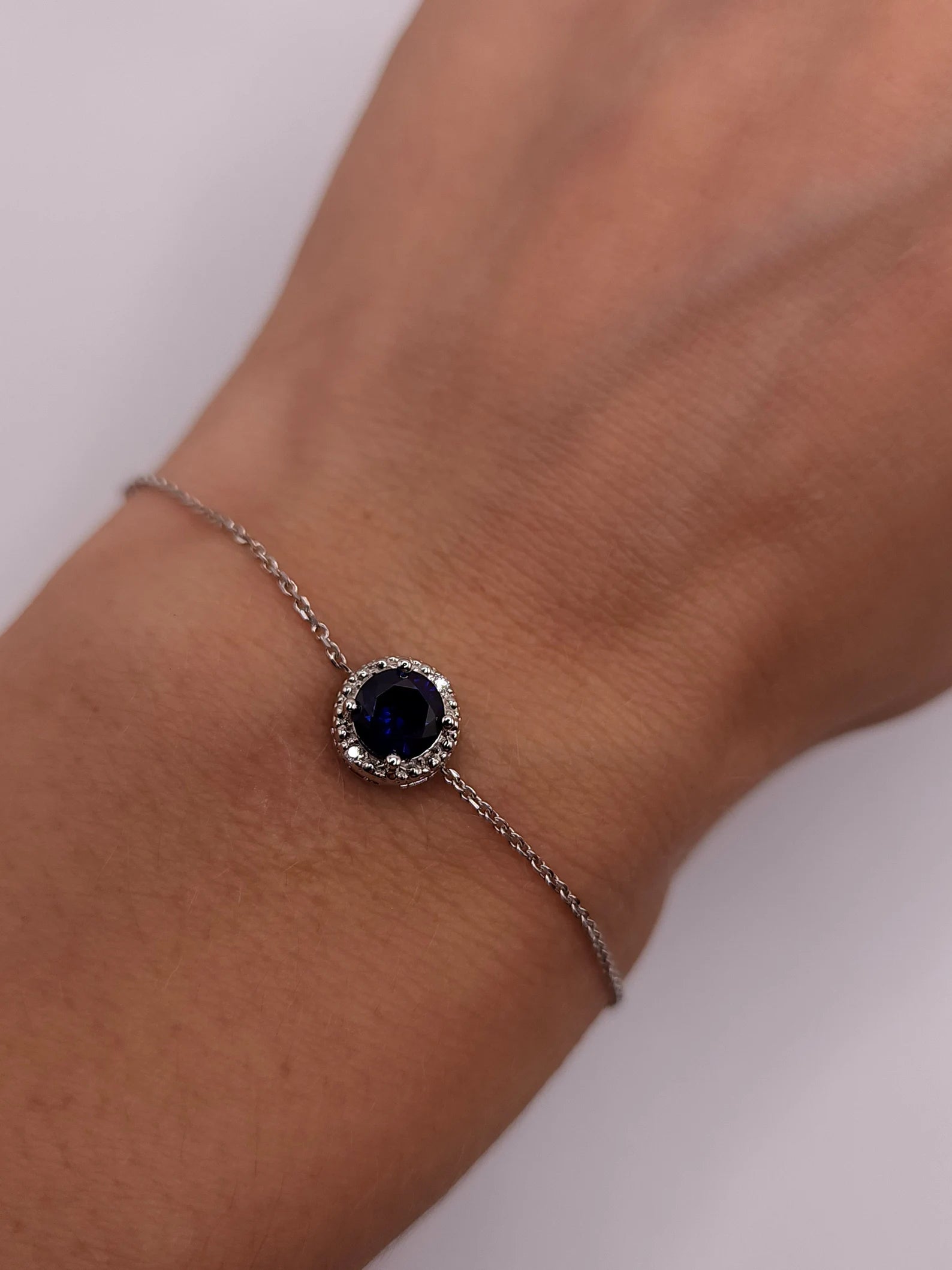Round Blue Sapphire Stone Bracelet