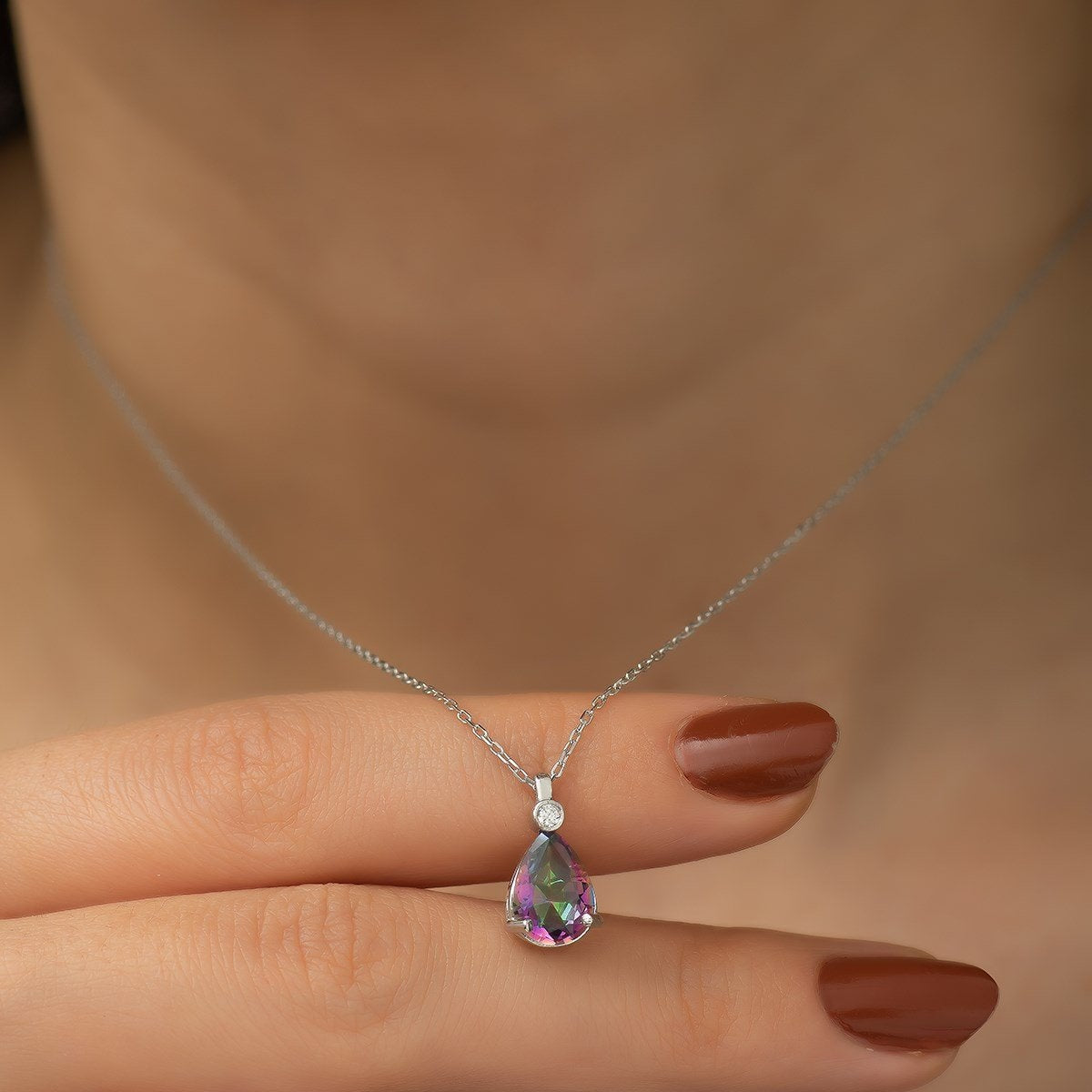 Silver Drop Mystic Topaz Stone Necklace - ARTSY SILVER