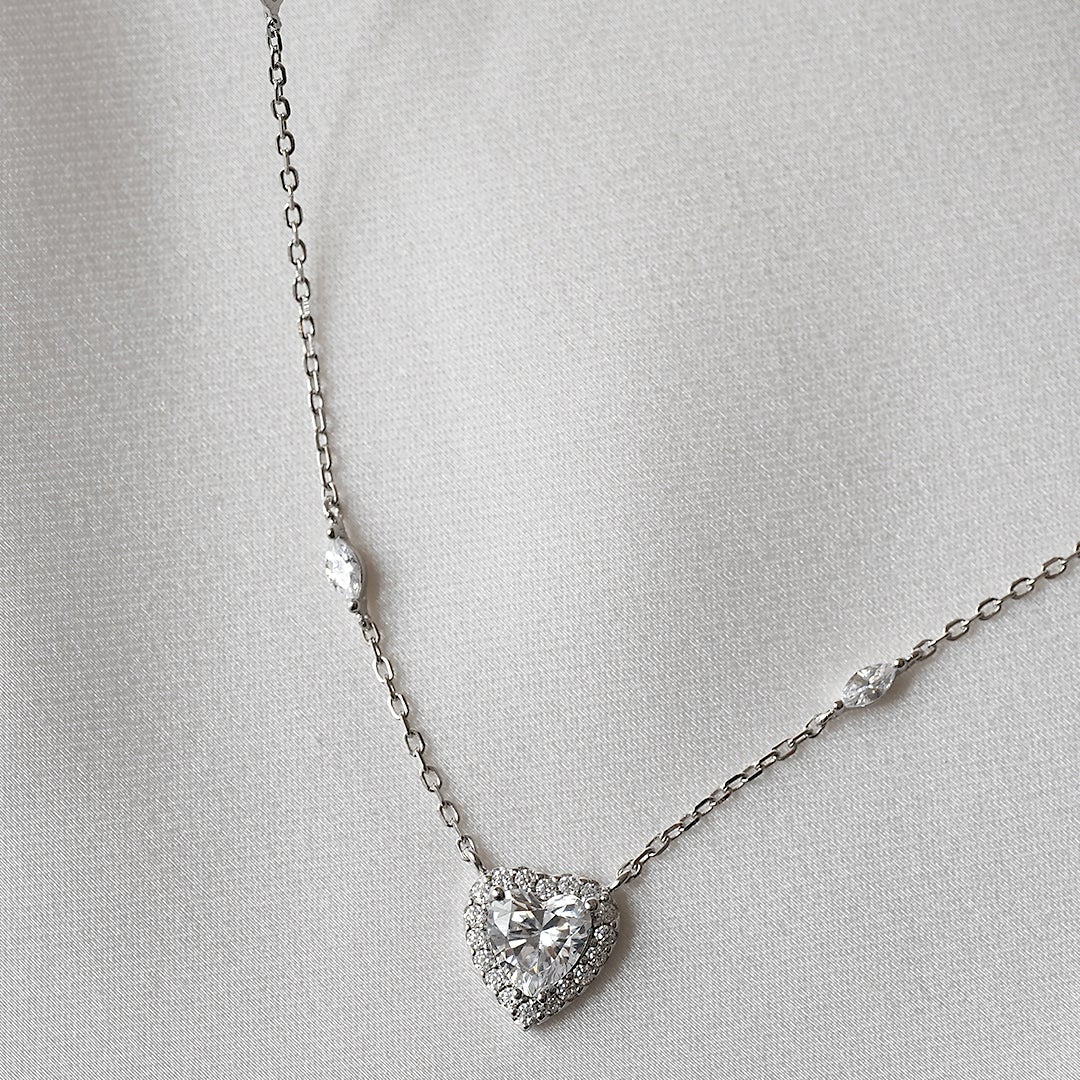 Sweetheart Zircon Silver Necklace - ARTSY SILVER