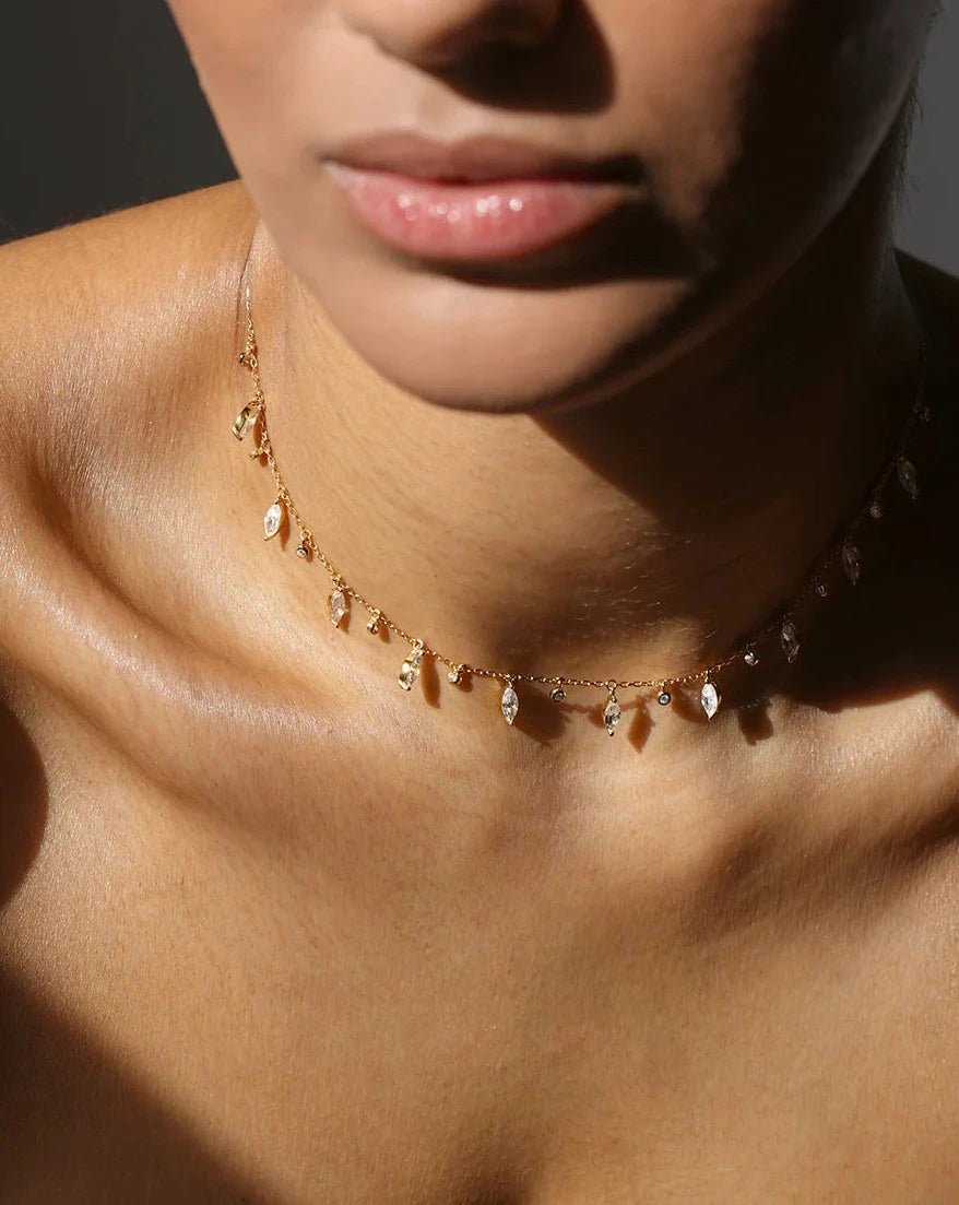 Marquise And Round Stones Adjustable Necklace - ARTSY SILVER