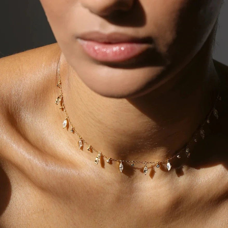 Marquise And Round Stones Adjustable Necklace - ARTSY SILVER