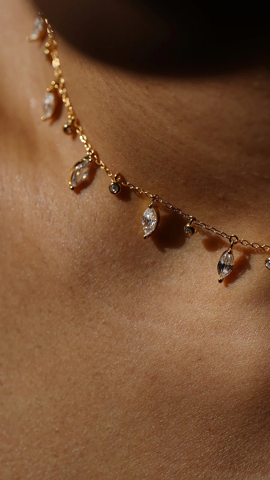 Marquise And Round Stones Adjustable Necklace - ARTSY SILVER