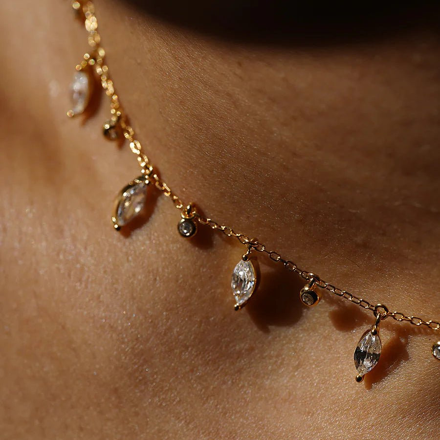 Marquise And Round Stones Adjustable Necklace - ARTSY SILVER