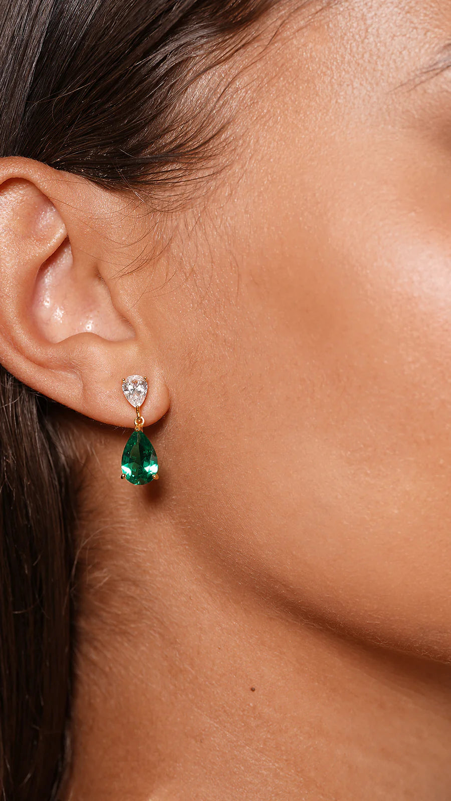 Pear Emerald Stone Earrings Gold Plating
