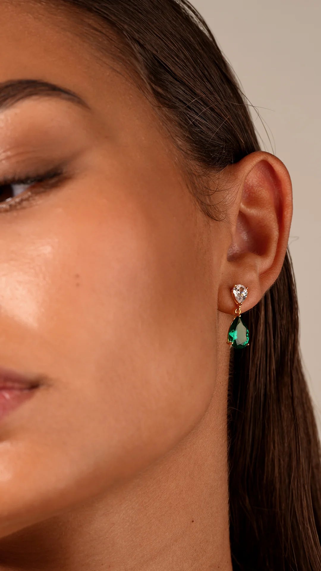 Pear Emerald Stone Earrings Gold Plating