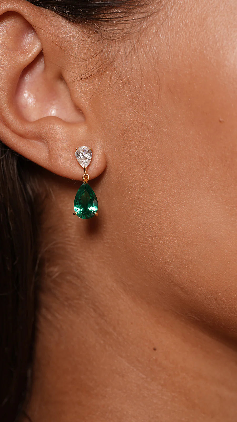 Pear Emerald Stone Earrings Gold Plating