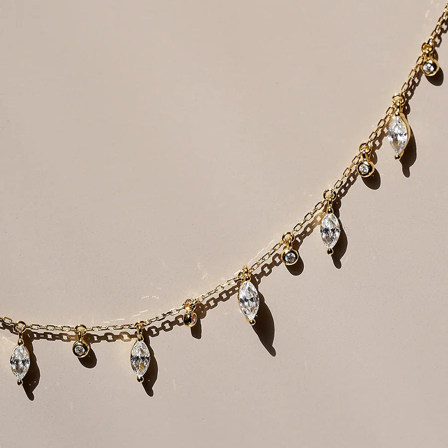 Marquise And Round Stones Adjustable Necklace - ARTSY SILVER
