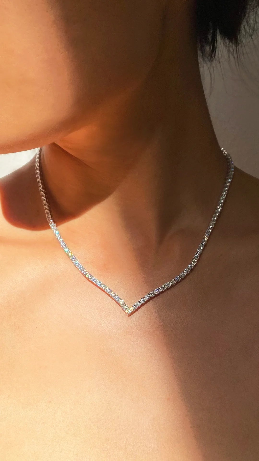 Vee - line Tennis Necklace 3mm Silver 42cm - ARTSY SILVER