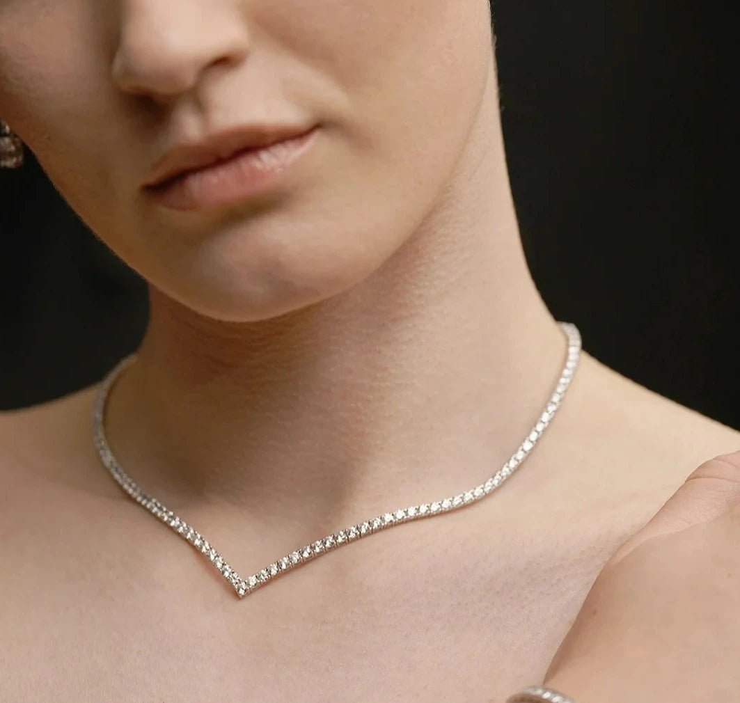 Vee - line Tennis Necklace 3mm Silver 42cm - ARTSY SILVER
