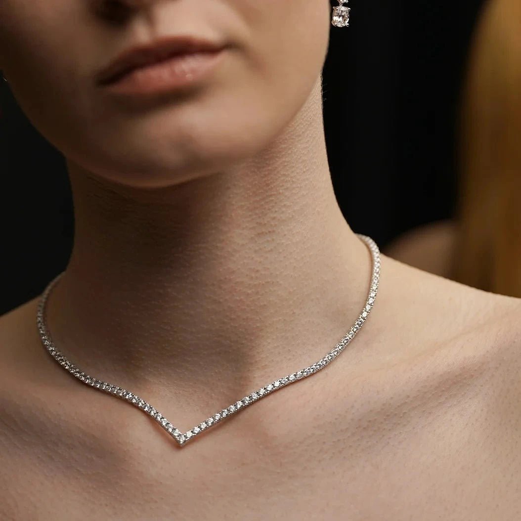 Vee - line Tennis Necklace 3mm Silver 42cm - ARTSY SILVER