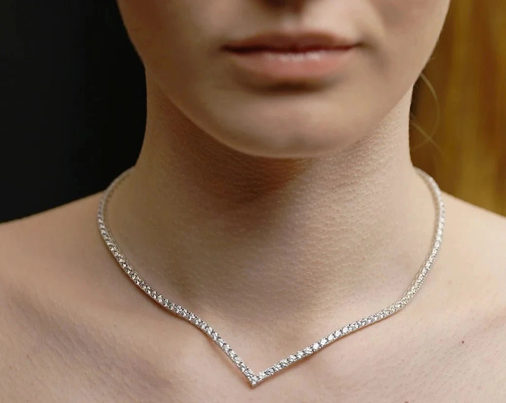 Vee - line Tennis Necklace 3mm Silver 42cm - ARTSY SILVER