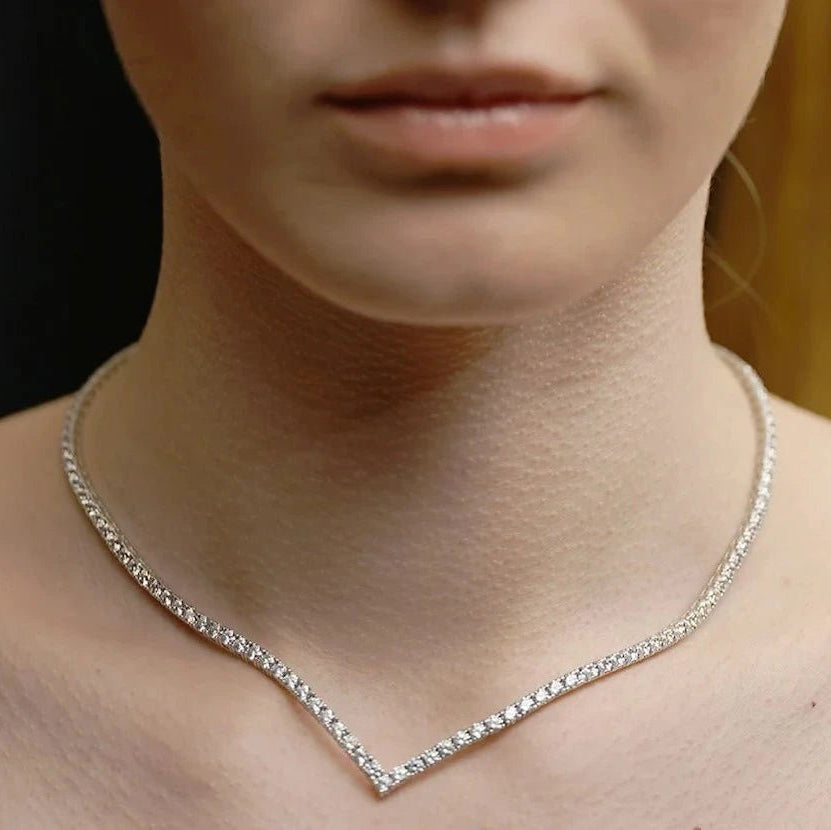 Vee - line Tennis Necklace 3mm Silver 42cm - ARTSY SILVER