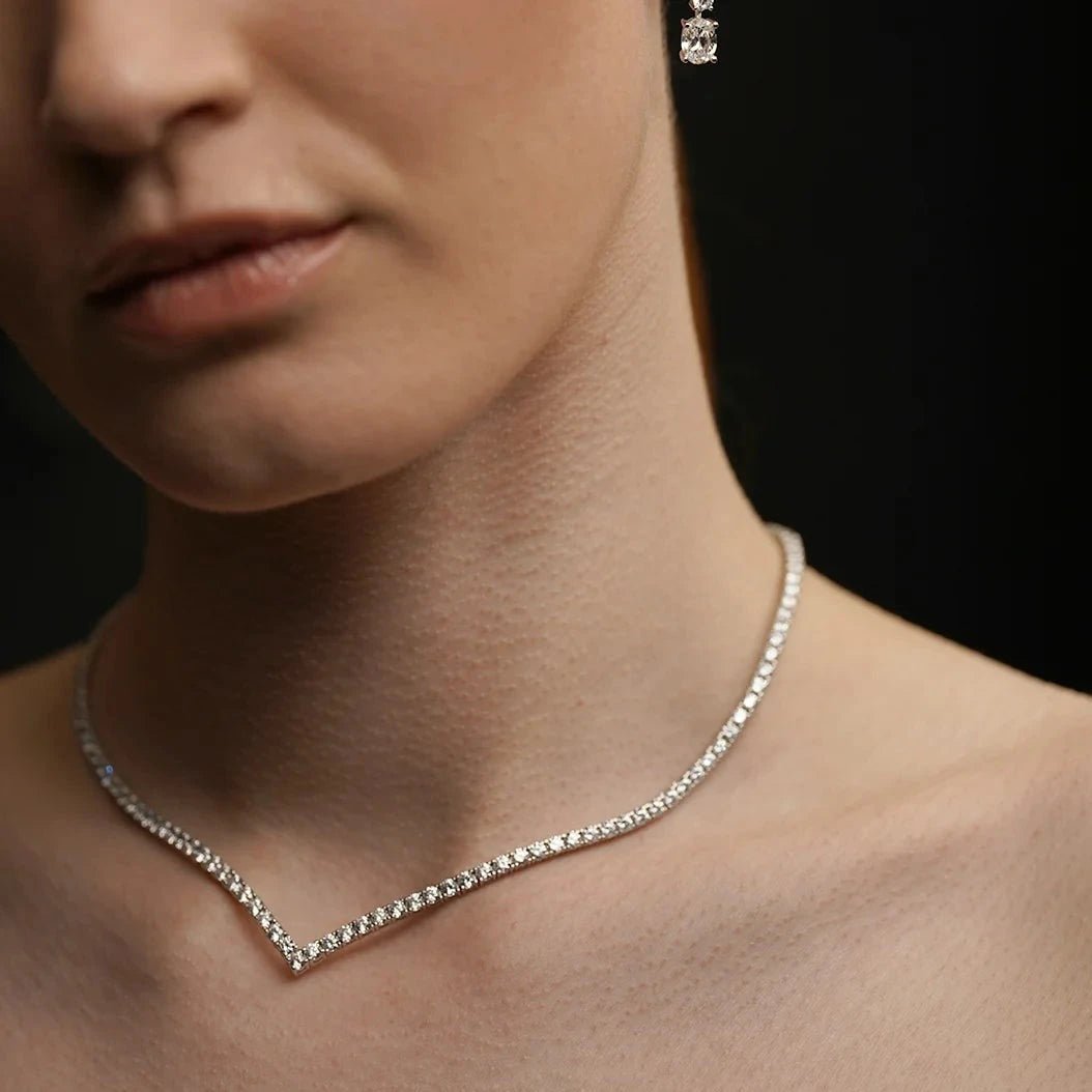 Vee - line Tennis Necklace 3mm Silver 42cm - ARTSY SILVER