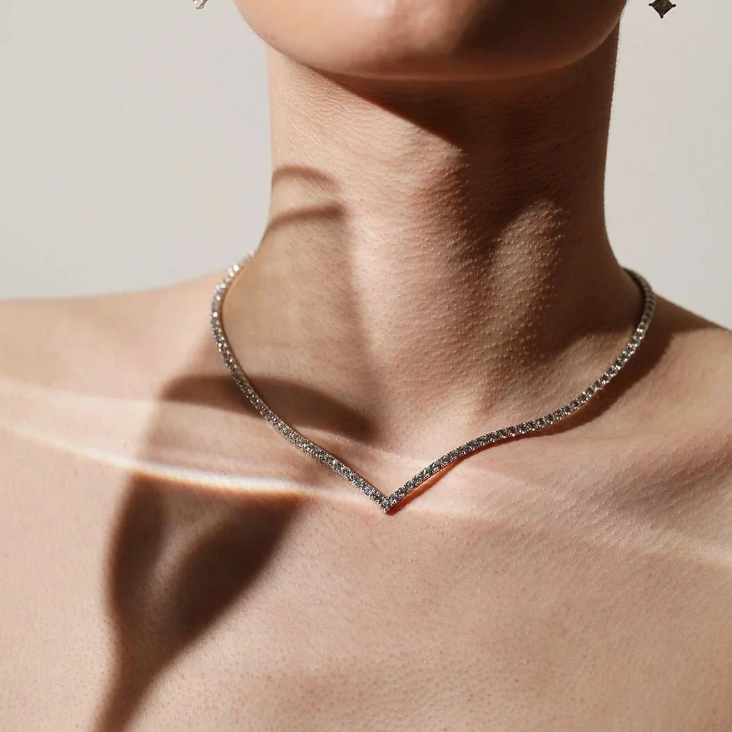 Vee - line Tennis Necklace 3mm Silver 42cm - ARTSY SILVER
