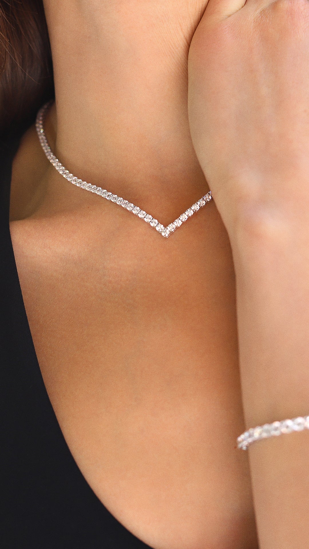 Vee - line Tennis Necklace 3mm Silver 42cm - ARTSY SILVER