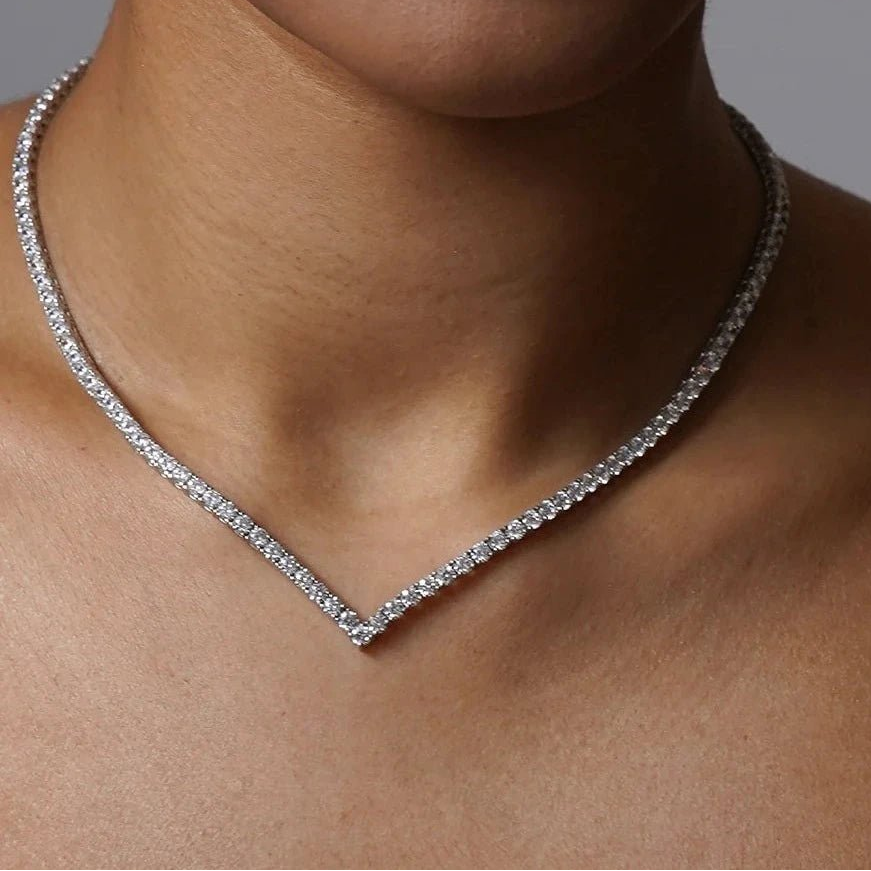 Vee - line Tennis Necklace 3mm Silver 42cm - ARTSY SILVER