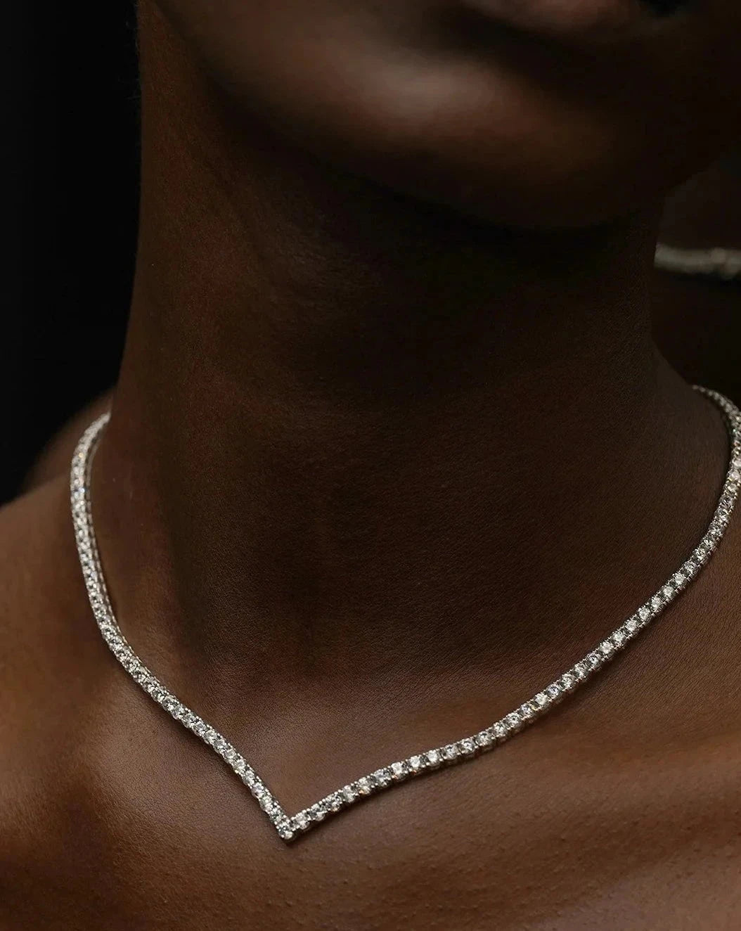 Vee - line Tennis Necklace 3mm Silver 42cm - ARTSY SILVER