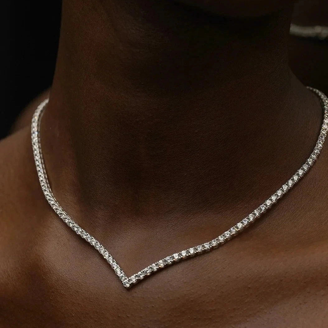 Vee - line Tennis Necklace 3mm Silver 42cm - ARTSY SILVER