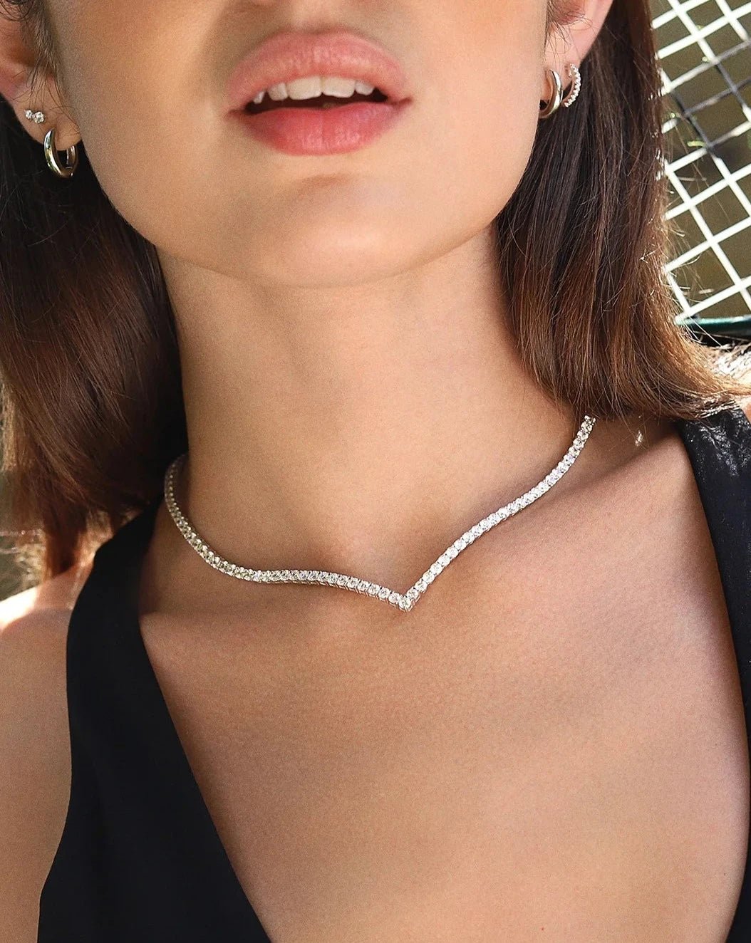 Vee - line Tennis Necklace 3mm Silver 42cm - ARTSY SILVER