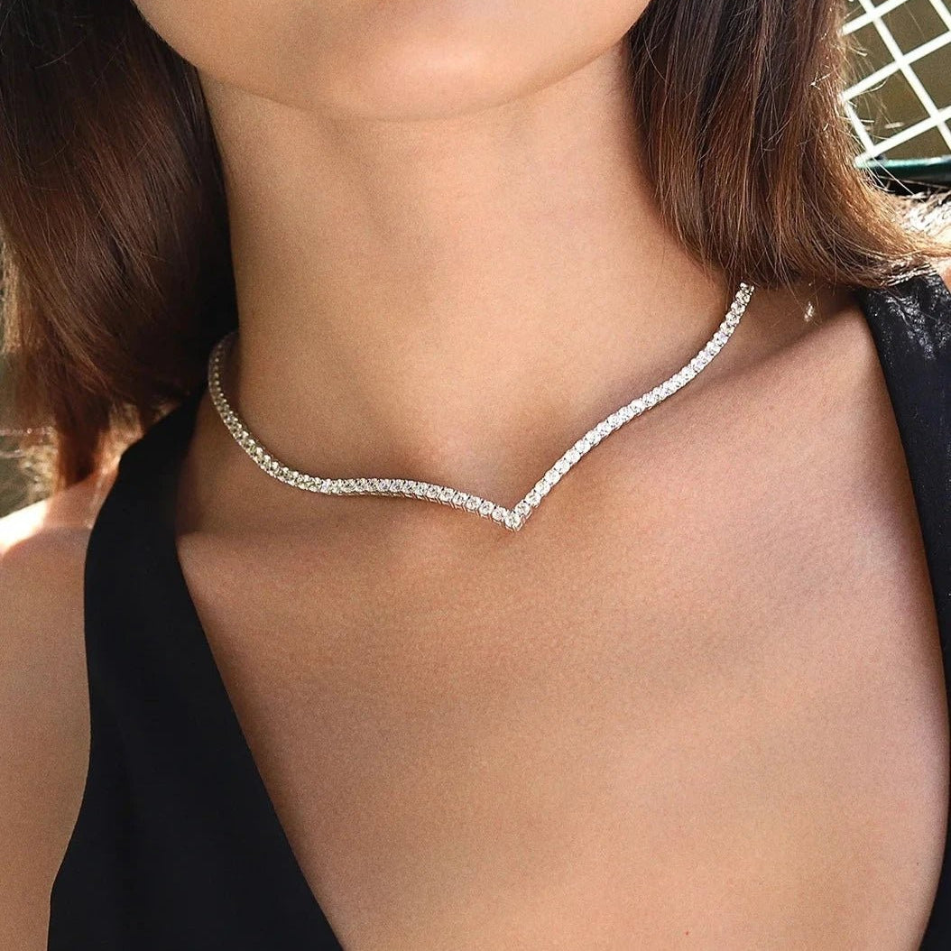 Vee - line Tennis Necklace 3mm Silver 42cm - ARTSY SILVER