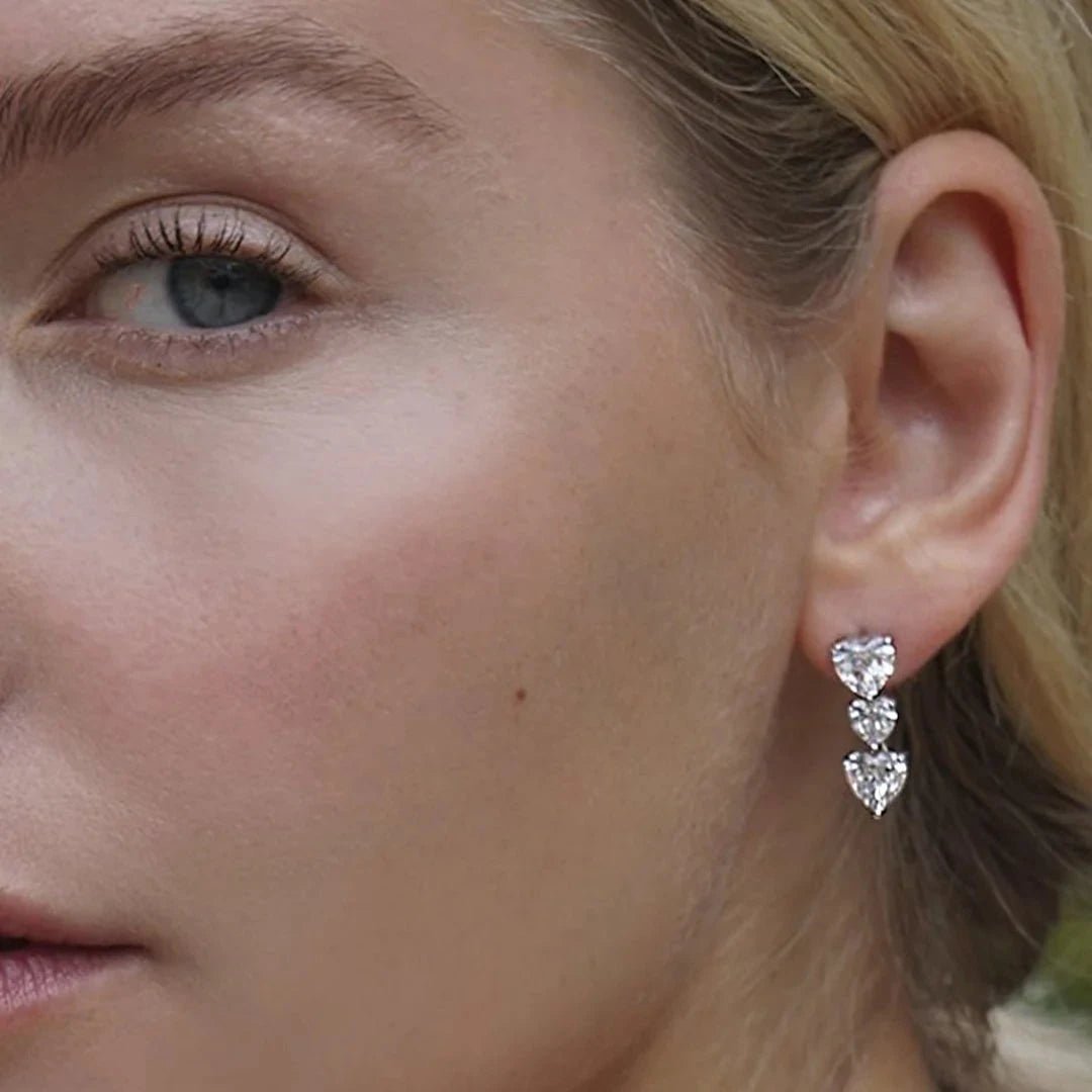 Tri Hearts Drop Earrings - ARTSY SILVER