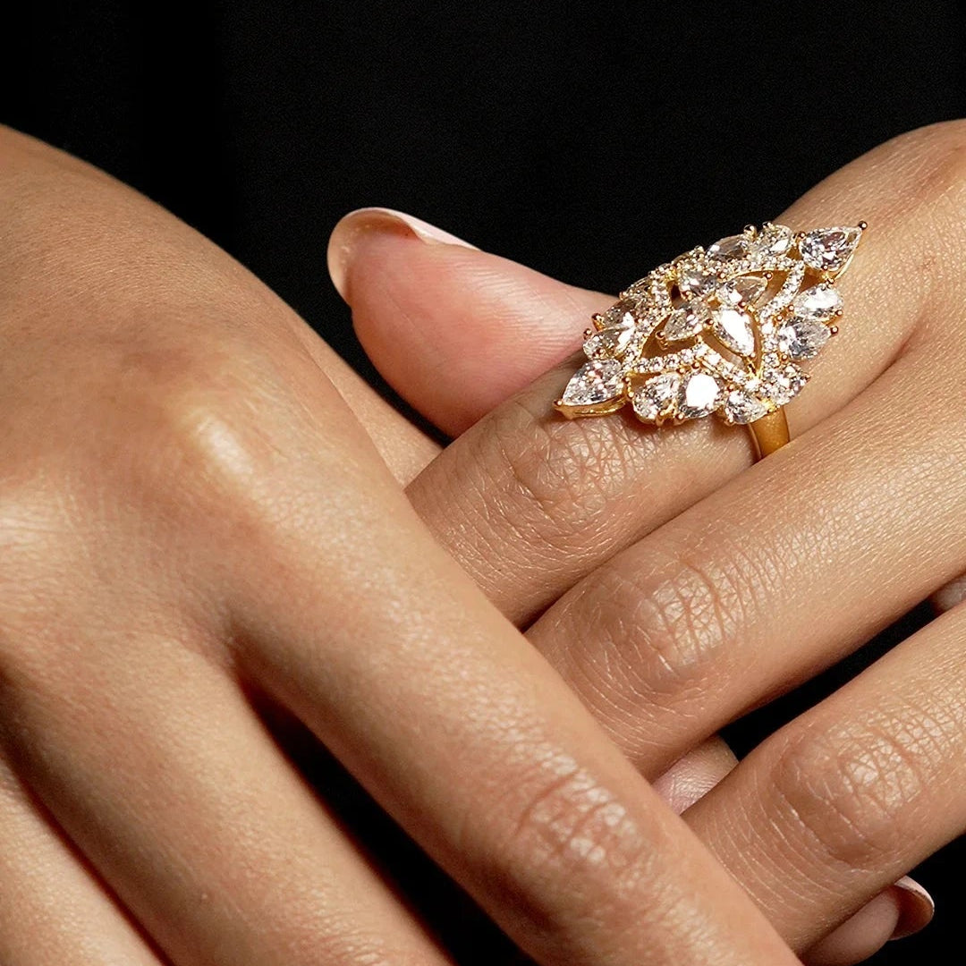 Frosty Glow Zircon Gold Plating Ring - ARTSY SILVER