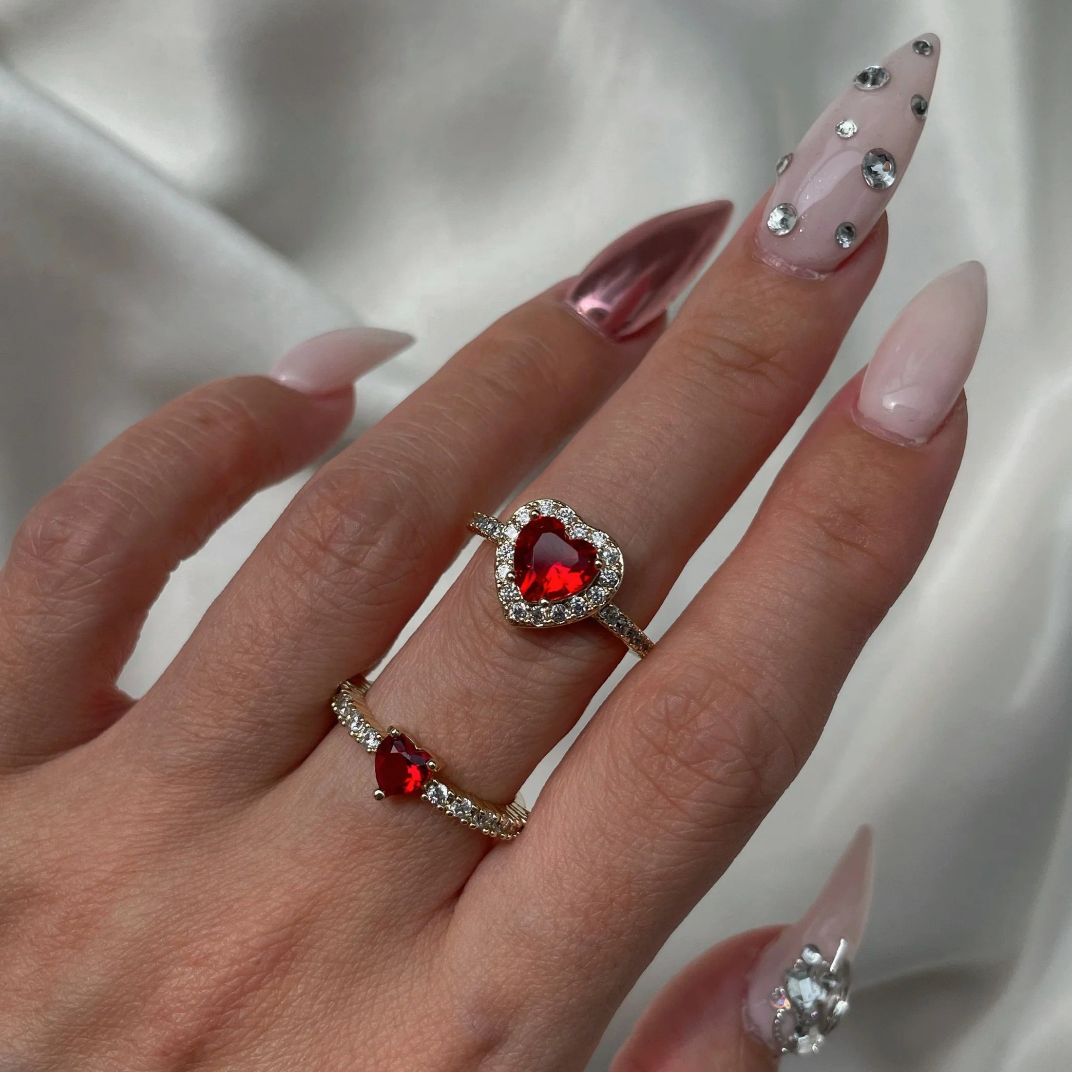 You Red Zircon Heart Ring - ARTSY SILVER
