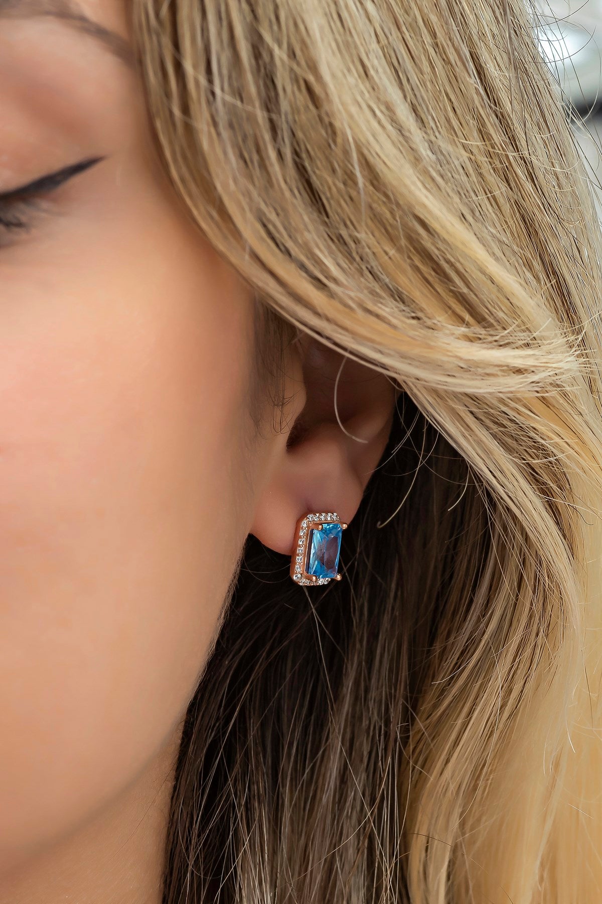 Aquamarine Stone Solitaire Earrings