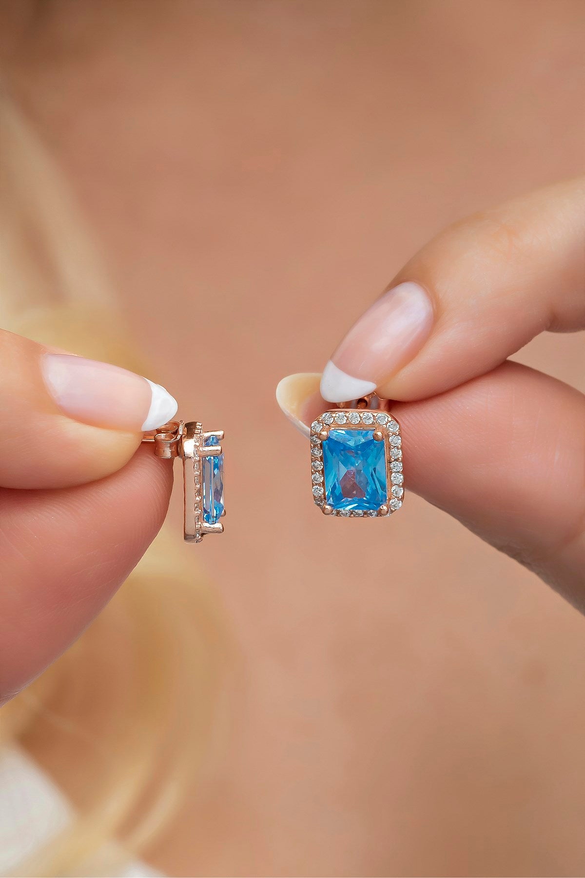 Aquamarine Stone Solitaire Earrings